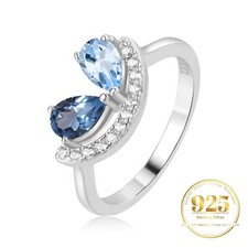 Natural Pear Swiss Sky Blue Topaz Cocktail 925 Silver Ring sz 6 - 8