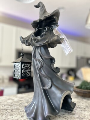 Cracker Barrel Black Resin Witch With LED Lantern - New - 2023 Halloween Decor  