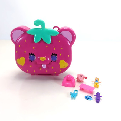 2023 Polly Pocket Straw-beary Patch Compact Mini Dolls and Playset Toy Used