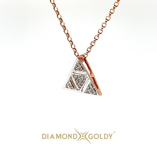 0.14ct Diamond Pyramid Shape Designer Pendent With Chain 18KT Rose Gold IGI SI2 - Picture 3 of 4