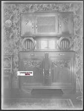 Furniture, House, Glass Plate Old Photo, Black & White Negative 9x12 cm