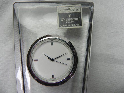 John Rocha Geo tall Waterford Lead Crystal Desk or Mantel Clock 9.25" w/ Box - Picture 8 of 10