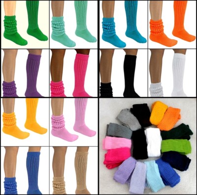 4 pr Slouch Knee Socks Scrunchie Hooters Uniform Run Walk Soccer School Hike Gym
