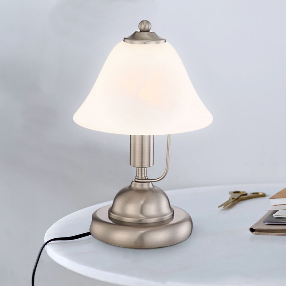 LED Tischleuchte Mit Glaskugel - Nickelmatt & Chrom, Touch-Bedienung, Inkl. E14 LED