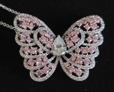 Sterling Silver CZ  Pink Butterfly Pendant  Sterling Silver Chain New