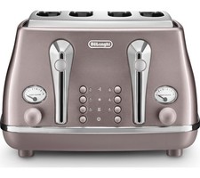 De'Longhi CTOT4003.PK Icona Metallics 4 Slice Toaster Defrost Function 1800W