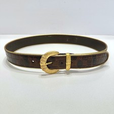 Nanni Italy Brown Crocodile Embossed Leather Belt Gold Engraved Buckle Size 34