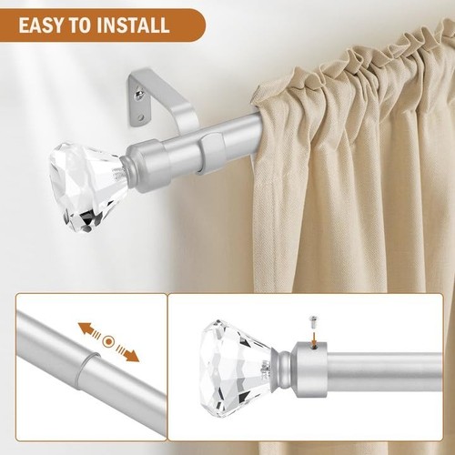 2Pack 1 Inch Diameter Single Window Treatment Curtain Rod Crystal Finial Home Cu - Picture 2 of 6