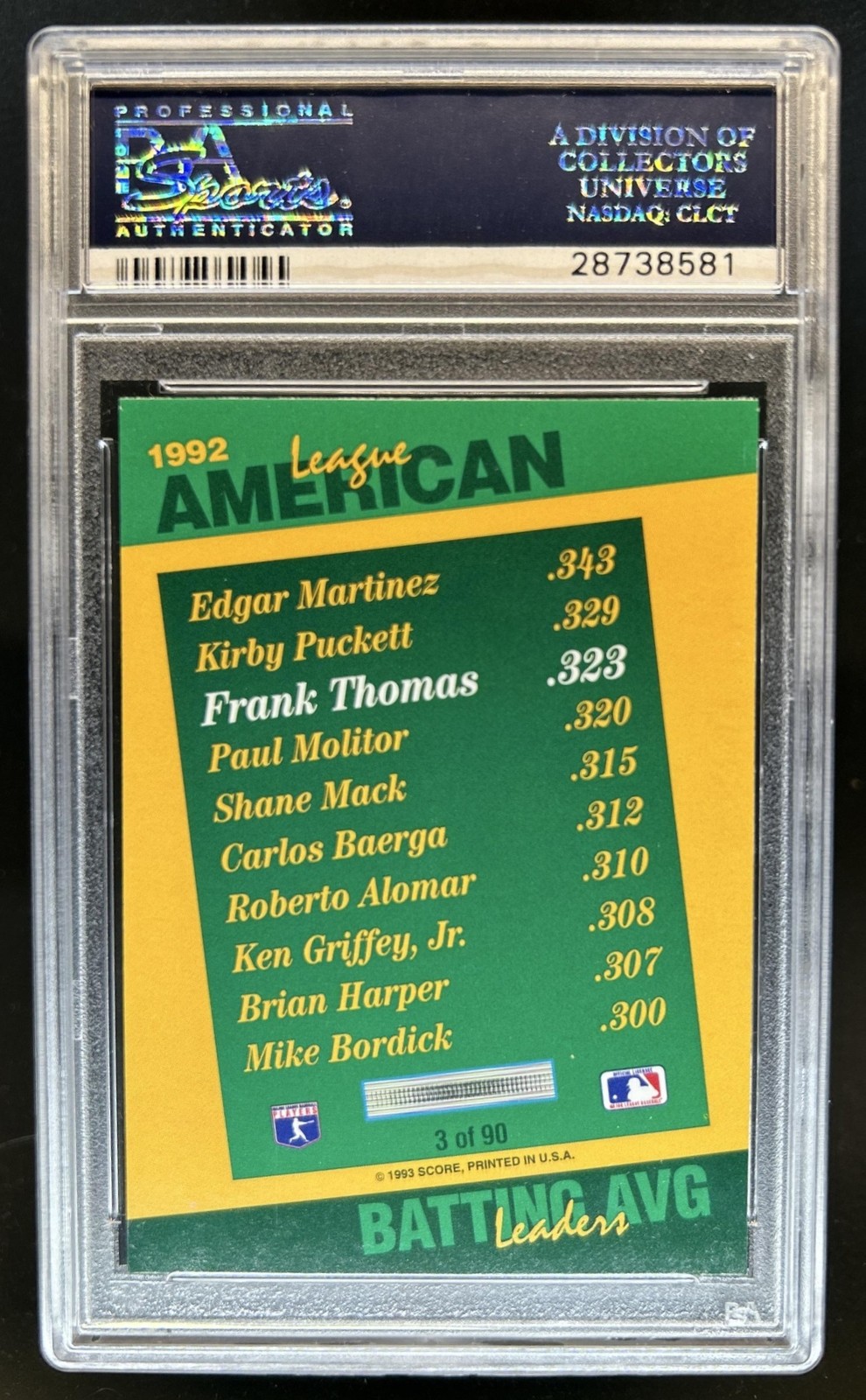 1993 Select Frank Thomas Stat Leaders #3 PSA 10 GEM MINT GEM MINT view 2