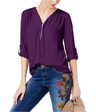 I.N.C Womens Mixed Media Utility Knit Blouse, Purple, XX-Large