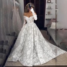 3D Flowers Mermaid Wedding Dress High Collar A-Line Puff Sleeve Long Sleeve Gown