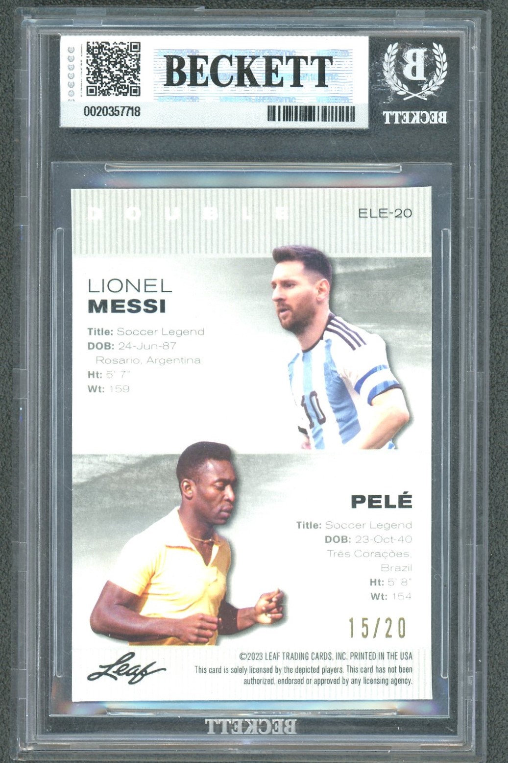 2023 Leaf Metal Special Release Lionel Messi Pele Prismatic Blue /20 BGS 9 view 2