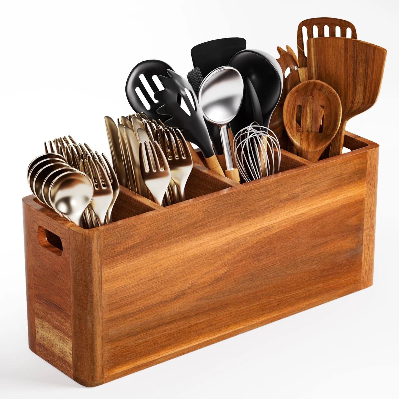 Extra Large Utensil Holder for Kitchen Counter, Acacia Wooden Utensil Holder ...