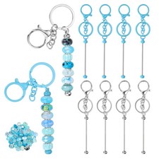 Beads Keychains Set with 50pcs Lake Blue Beads-10Pcs Silver/Blue