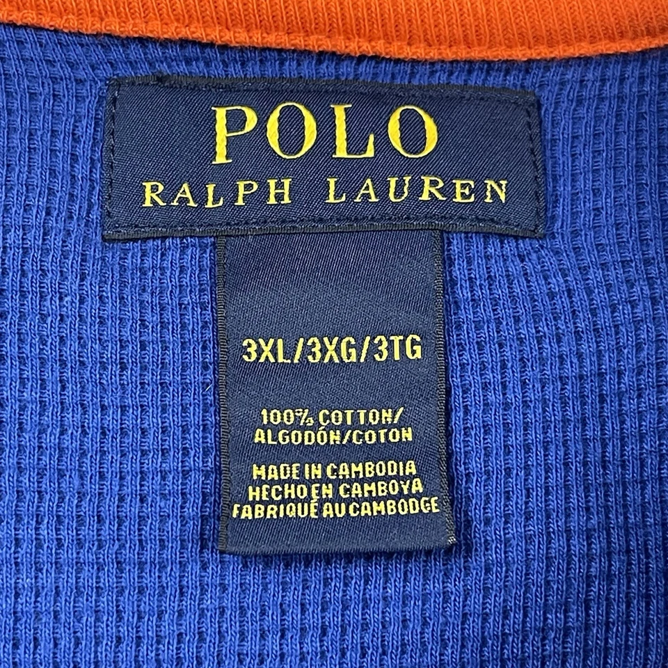 Polo Ralph Lauren Hombre’s 3XL Azul Tejido Waffle Térmico Manga Larga Naranja Poni Foto 2 de 4