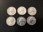 6 washington quarters, BU, 90% Silver