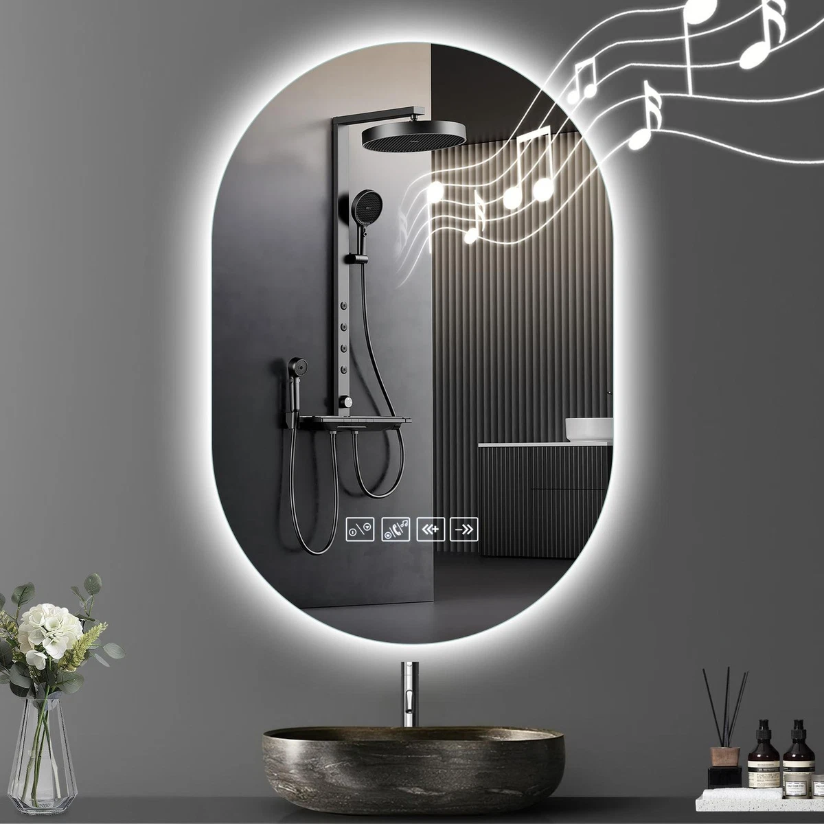 LED Badspiegel 60/70/80cm mit Beleuchtung Beschlagfrei Touch Dimmbar Wandspiegel