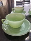 Vintage Fire King Jadeite Ribbed Teacup and Saucer Read More Below