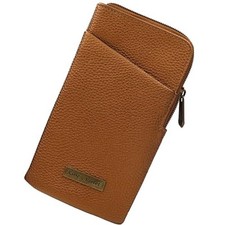 Double Eyeglass Case Semi Soft Faux Leather Zipper Glasses Pouch - Bronze