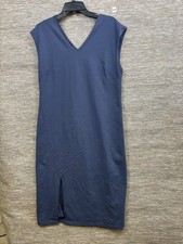 Tahari Sheath Dress Womens Size 14 Navy Double V-Neck Sleeveless Casual Career 