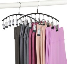 2 Pack Legging Organizer Closet Pants Hangers W/ 10 Clips For Yoga Pants Black