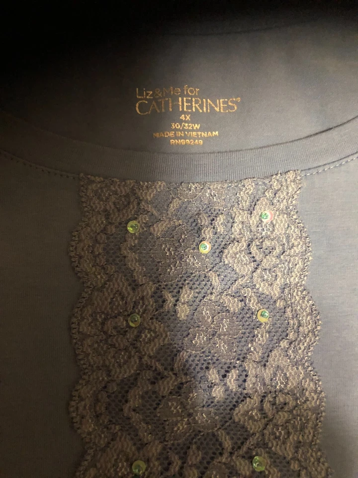 Liz & Me for Catherines Light Blue Lace Accent Long Sleeve Top 4X - Image 4 of 4