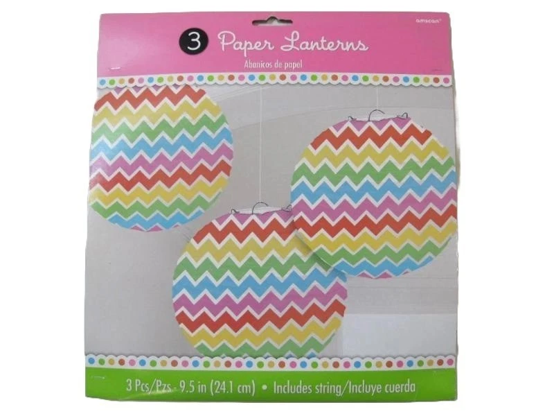 21 linternas de papel Rainbow Chevron 7 paquetes de 3 decoraciones de fiesta de 9,5" cada una Foto 3 de 4