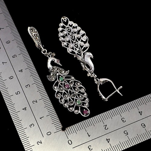 925 Sterling Silver Earrings Round Ruby Emerald Sapphire Gemstone Jewelry - Picture 3 of 14