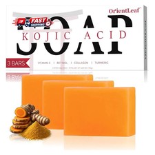 ORIENTLEAF Kojic Acid Soap, Turmeric Soap Bar for Dark Spots, 3 Pack