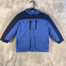 Lands End Kids Blue Navy Colorblock Hooded Winter Jacket Size M 5 6