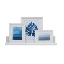 24 In. D X 4 In. W White MDF Photo Ledge Decorative Wall Shelf W/3 Frames