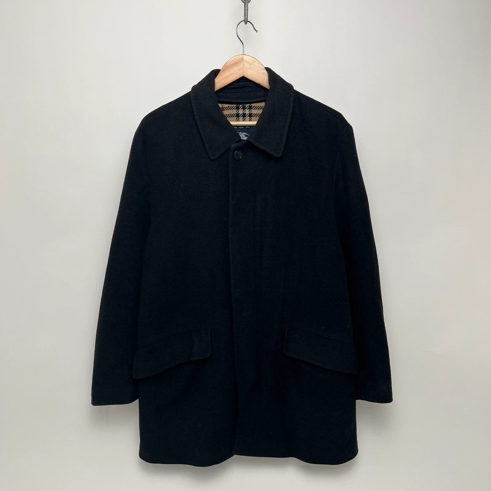 Burberry Vintage Black Wool Nova Check Lined Car Coat Jacket image 3