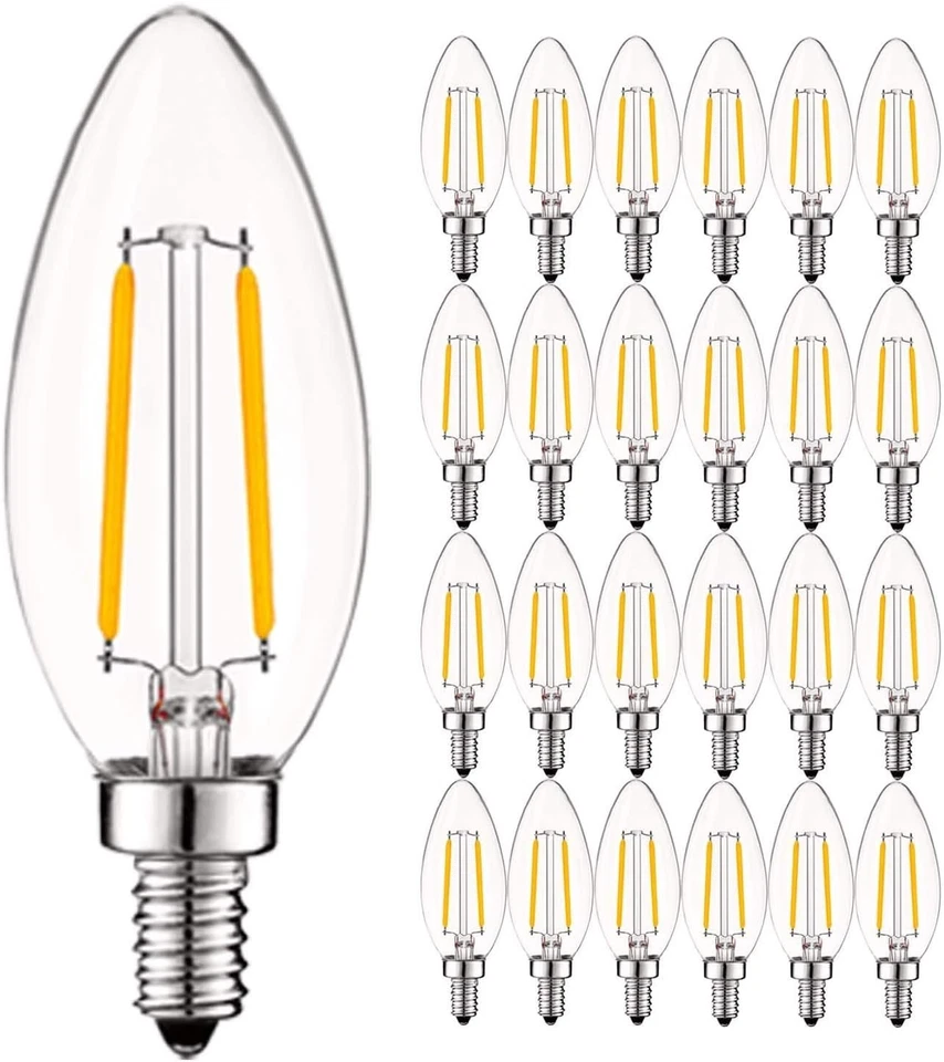 Clear Filament LED Candelabra Bulbs - Dimmable, E12 Base, 400 Lumens, 24-Pack - Image 3 of 4