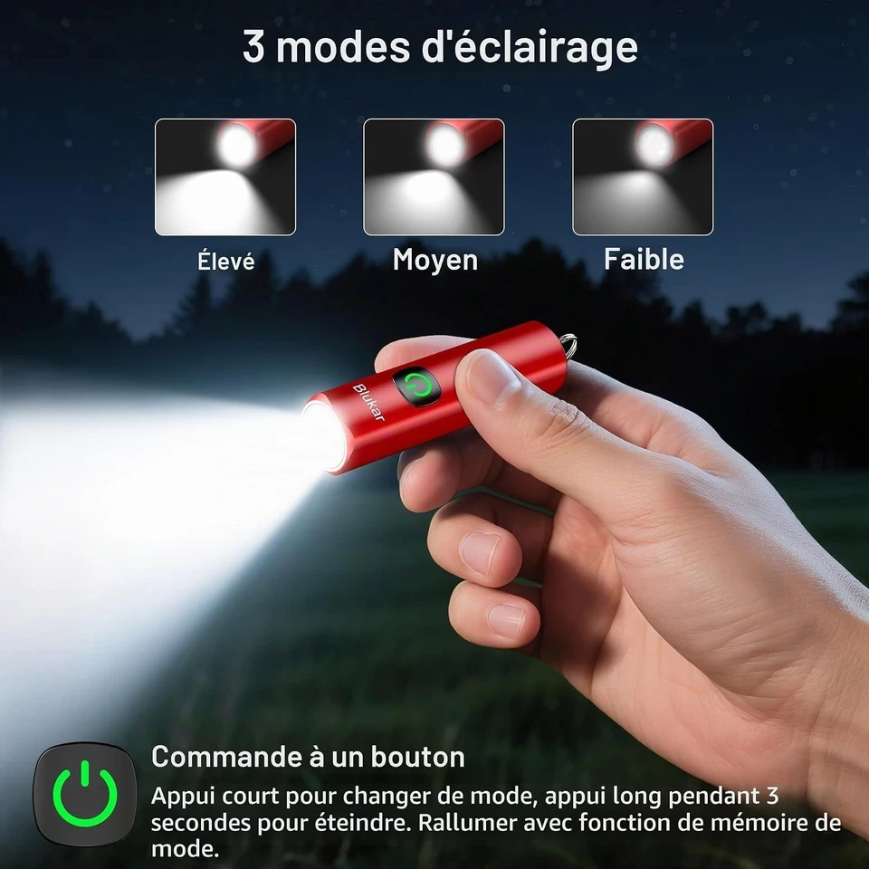 Lampe torche LED rechargeable Blukar 360 lm USB-C IPX6 Rouge - Photo 4/4
