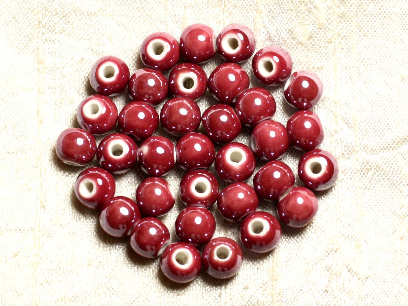 Perles porcelaine 8mm rose et rouge pour créations joaillerie artisanale
