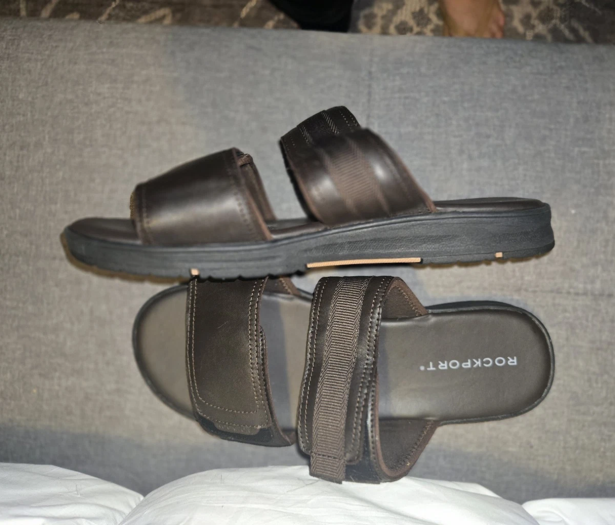 Brown Leather Upper Slide Sandals for Men for sale | eBay