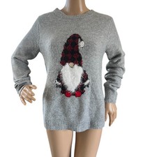 Cupcakes and Cashmere Gnomes Sweater Womens Grey Crewneck Size Small