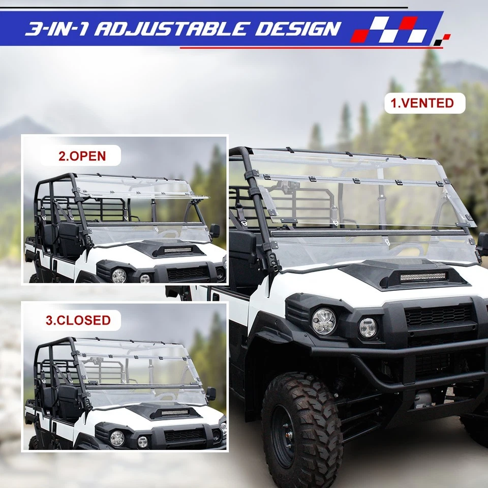 Front 3-IN-1 Flip Windshield Compatible with Kawasaki Mule PRO FXT 2015-2025 Foto 2 de 4