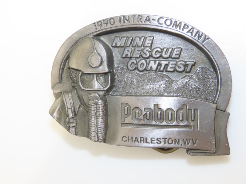 Mine Rescue Belt Buckle 1990 Peabody Charleston West Virginia Coal Miner LE 600