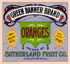 Riverside Green Banner Orange Citrus Fruit Crate Label Art Print