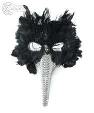 Black Feather Venetian Rhinestone Mask