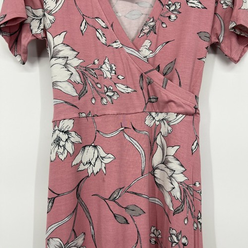 Matty M Dress Womens Medium Faux Wrap Pink Floral Print V Neck Short Sleeve NWT - Picture 6 of 11