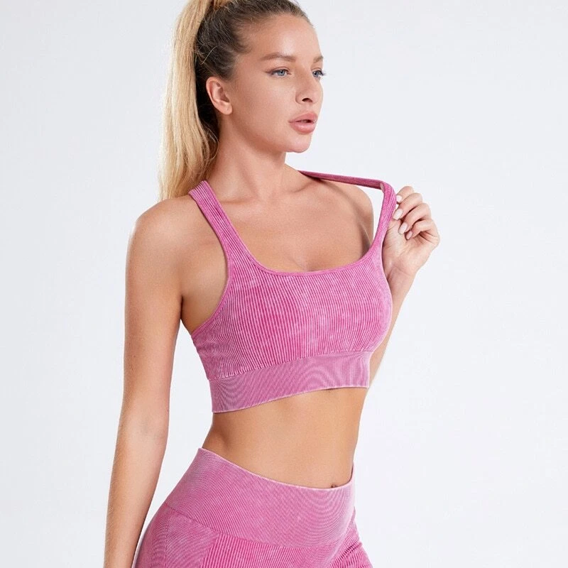 Moda Mujeres Lavado de Arena Top Corto Tornillo Hilo Deportes Chaleco Yoga Mujeres Ropa Foto 4 de 4
