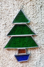 Vintage Christmas Pine Tree Stained Glass Suncatcher 5.5" tall