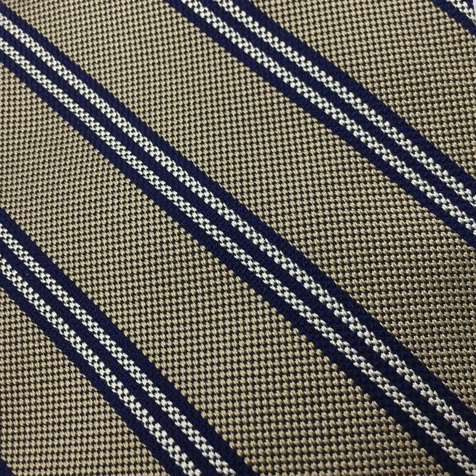 Breuer Wide Tie Brown Navy Gray Striped 100% Silk Made France Necktie - Image 4 of 4