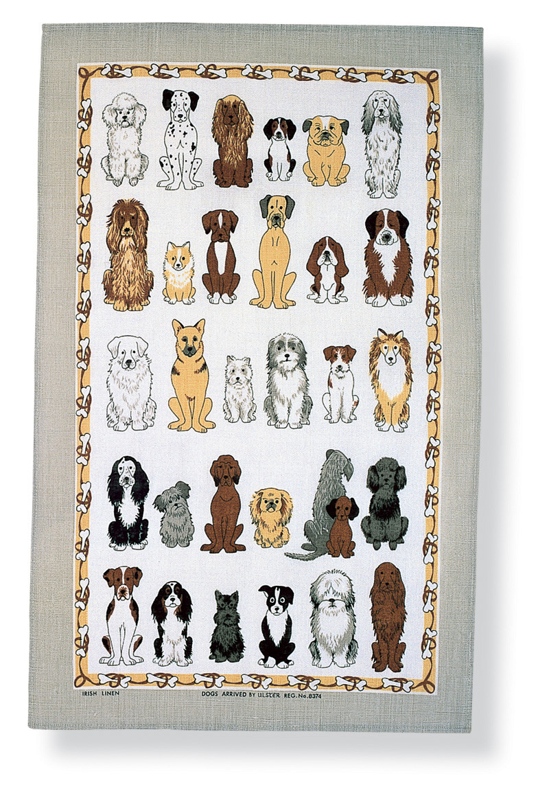 Ulster Weavers, “Dogs Arrived”, Pure cotton printed tea towel.