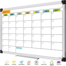 AGCAN Month Calendar White Board Dry Erase Wall Mount Magnetic Schedule Board