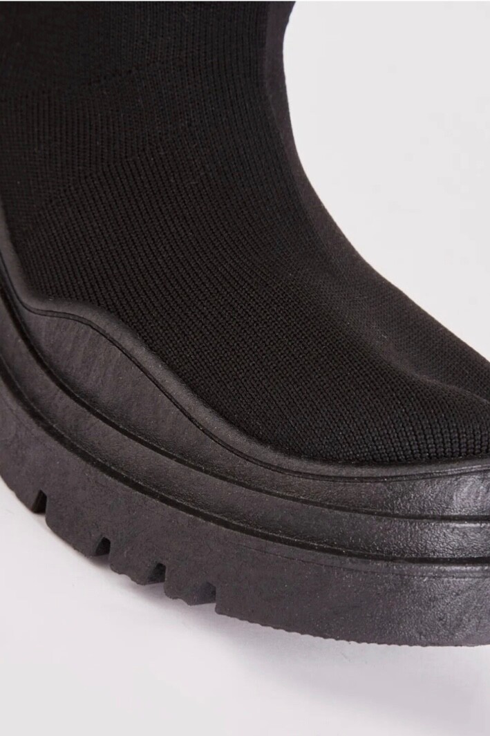 SAOLA NUOVI STIVALI AL GINOCCHIO NERI DA DONNA TAGLIA UK 4 CALZINI OVERLAY TACCO BASSO TACCO BASSO TACCHETTATI