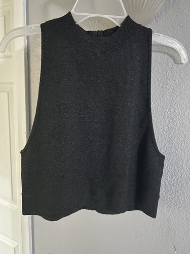 Victorias Secret Crop Sweater Tank Size XL Charcoal Gray - Black Striped NWT - Picture 8 of 9