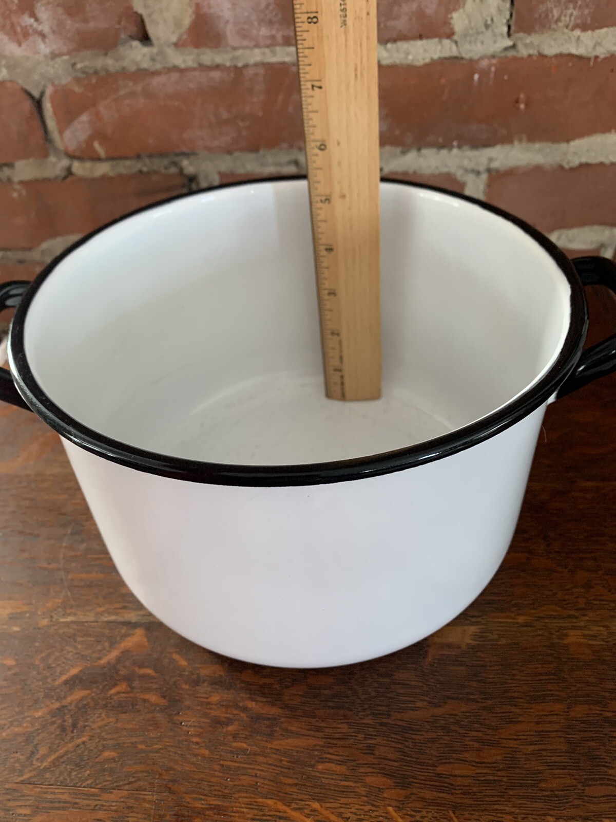 Vintage Vollrath Ware White Enamel Black Trim stock pot 15 cup Camping